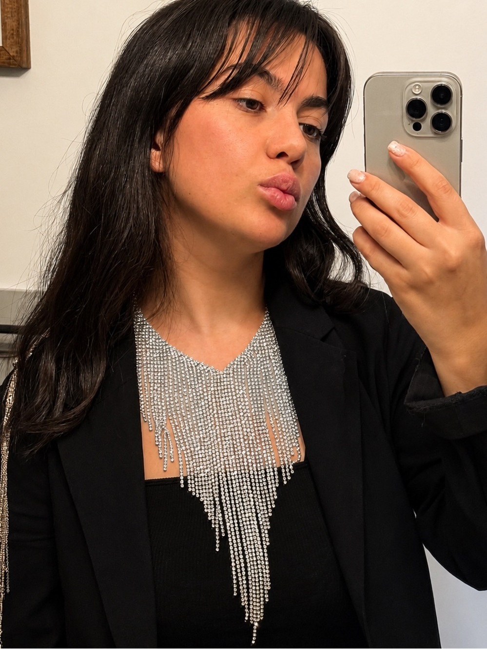 Silver Rhinestone Cascade Necklace - Picture 3 of 4